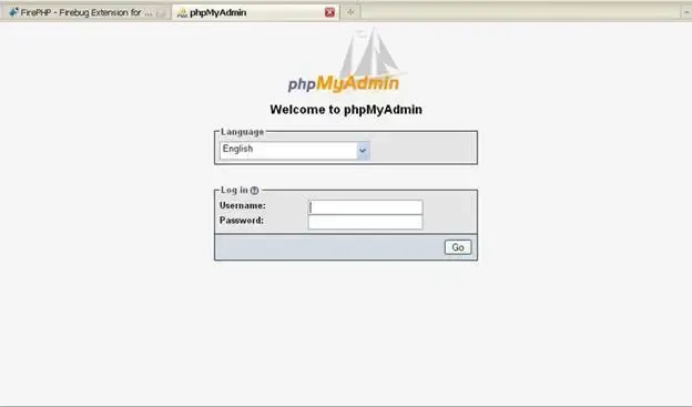 Login interface of PHPMyAdmin