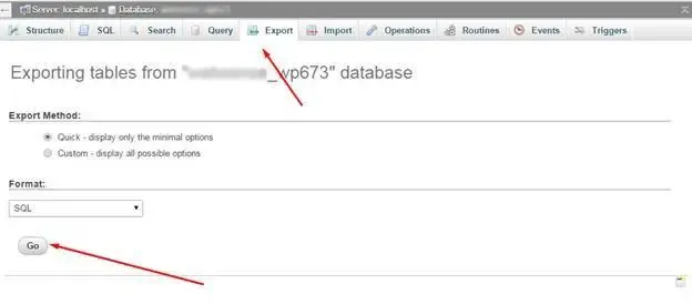 Download database through PHPMyAdmin
