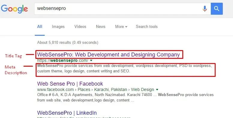 Title tag and meta description