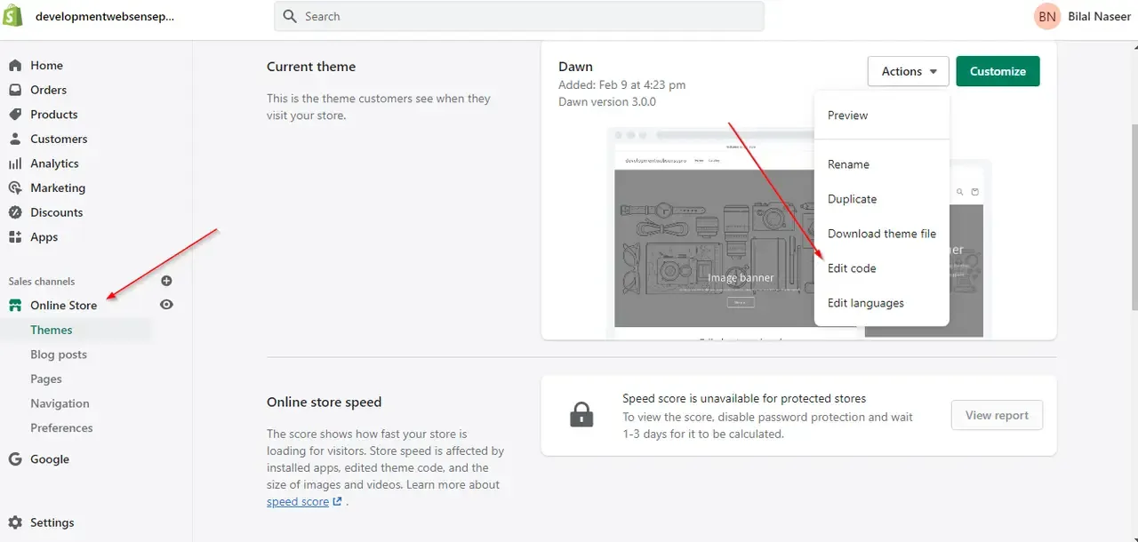 editing code - shopify backend