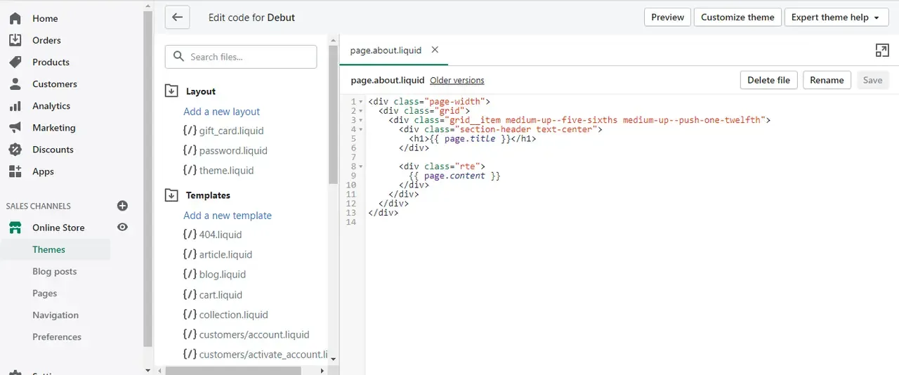 liquid code template - creating sections