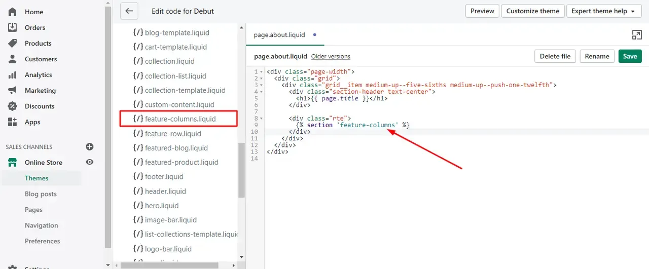 defining template name