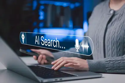 AI search and voice assistant technology concept