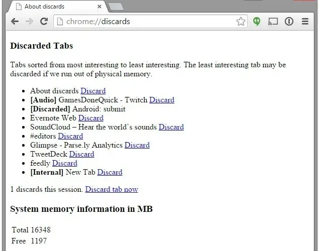 Google Chrome Tabs Discards