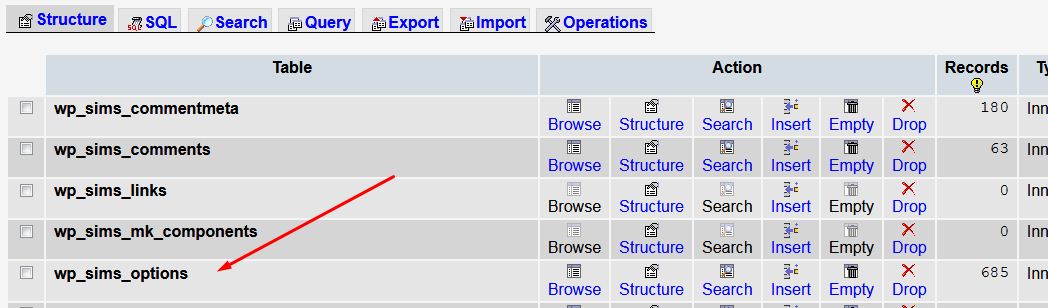 wp_options table in WordPress tables